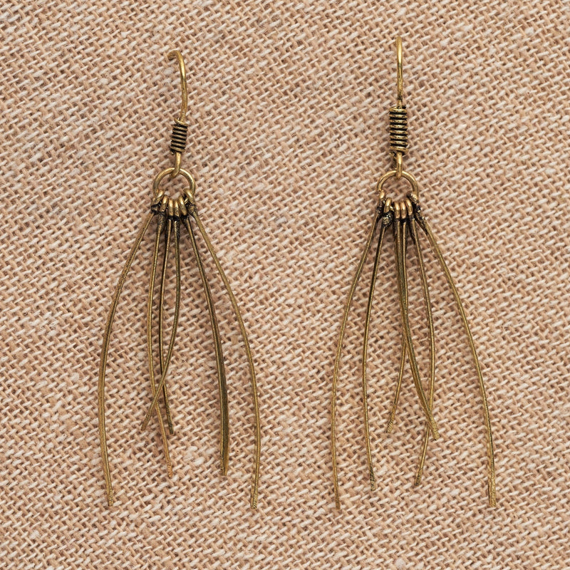 Artisan handmade pure brass, multi strand dangle earrings designed by OMishka.