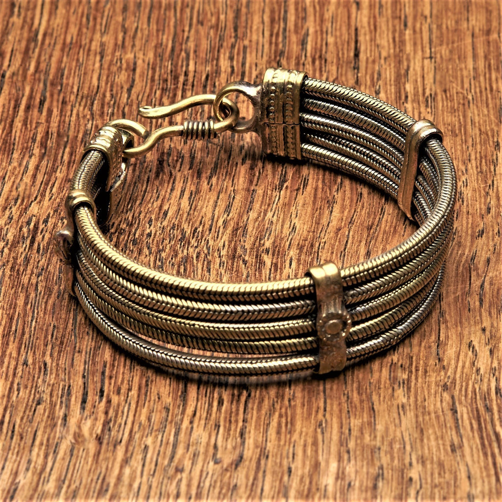 Artisan handmade pure brass, multi 5 strand, subtle decorative link, snake chain designed by OMishka.