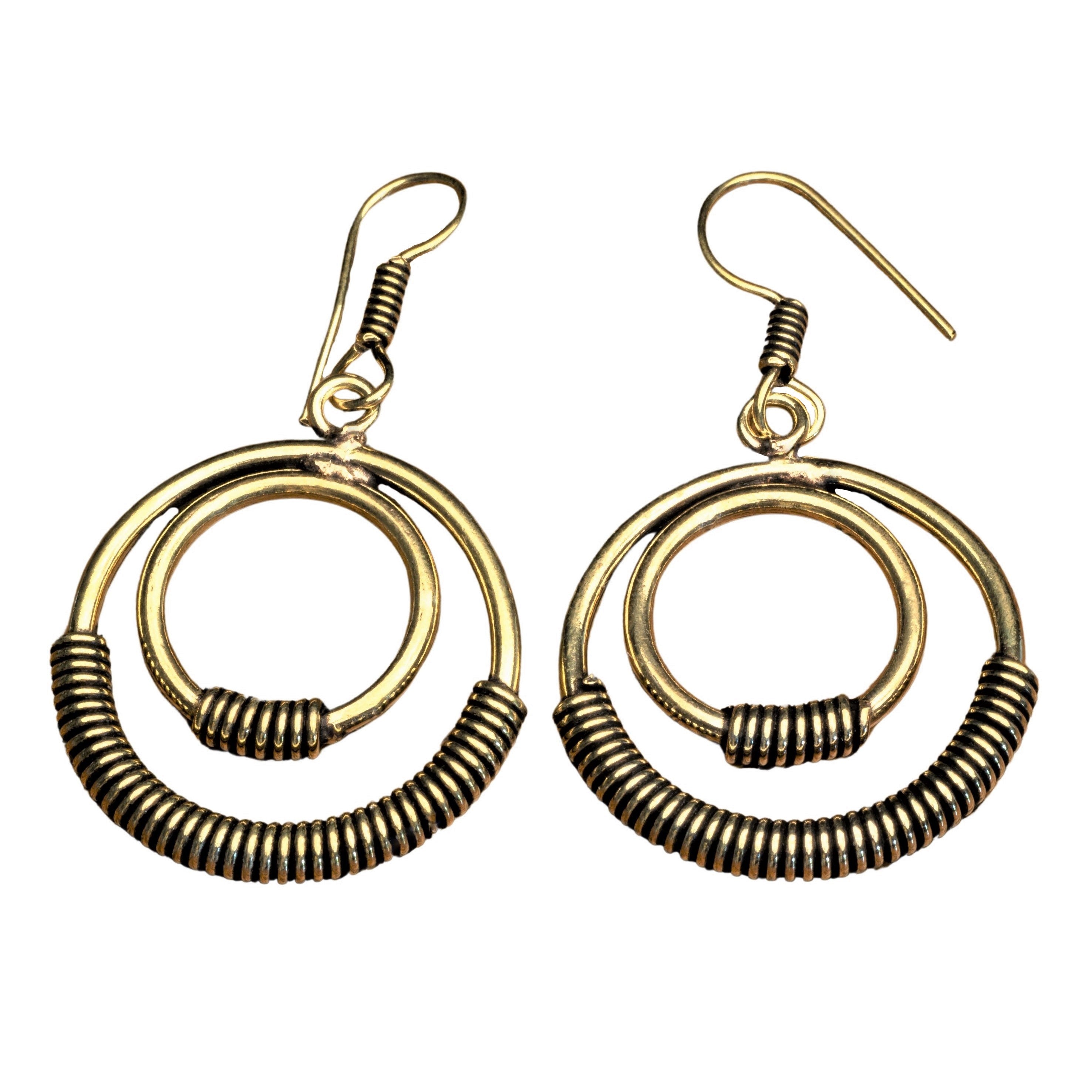 Double Nested Hoop Pure Brass Dangle Earrings - OMishka