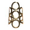 An adjustable, long, artisan handmade pure brass, open circle wrap ring designed by OMishka.