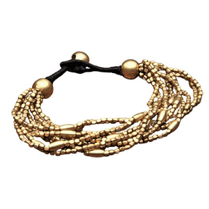 Artisan handmade pure brass, oval beaded multi strand bracelet designed by OMishka.