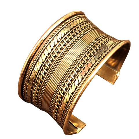 Swirl Patterned Wide Pure Brass Cuff Bracelet