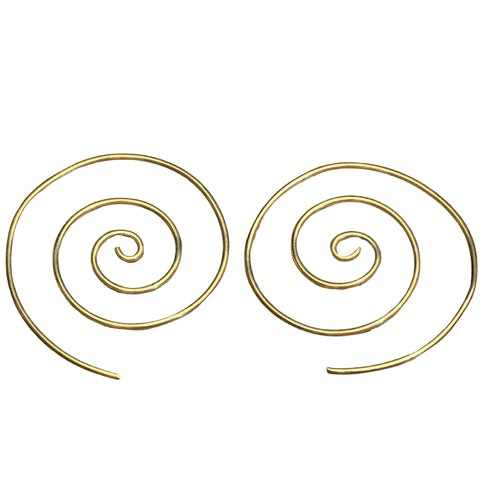 Hammered Pure Brass Spiral Hoop Earrings