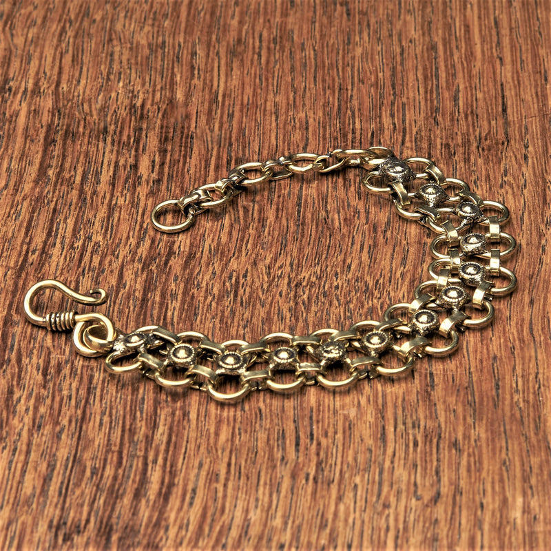Artisan handmade pure brass, single infinity chain with decorative discs, designed by OMishka.