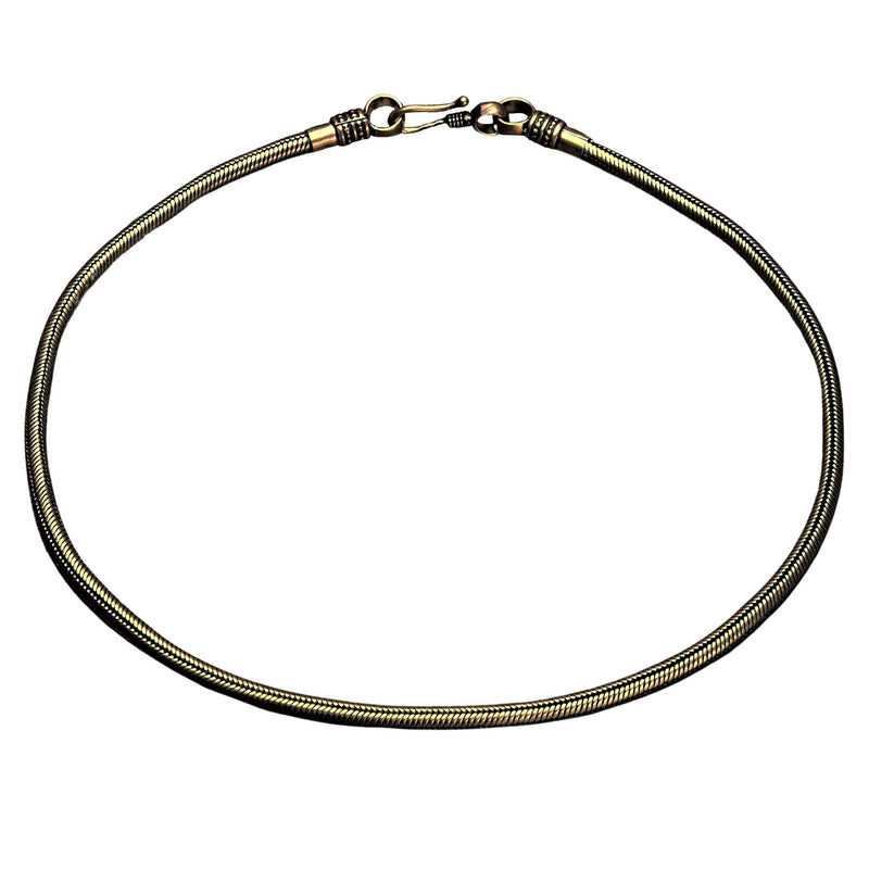 Artisan handmade pure brass, single strand snake chain necklace designed by OMishka.