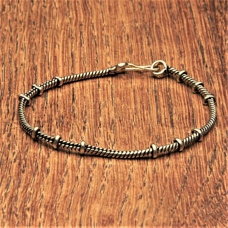 Artisan handmade pure brass, subtle beaded thin snake chain designed by OMishka.