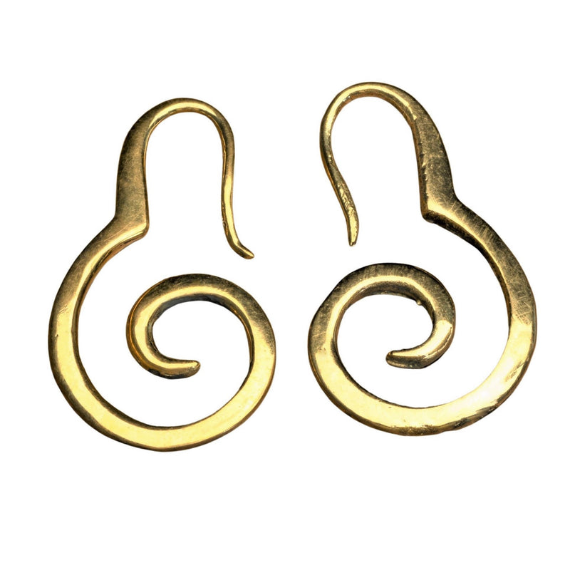 Artisan handmade pure brass, dainty spiral hook earrings designed by OMishka.