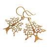Artisan handmade pure brass, detailed tree of life, drop hook earrings designed by OMishka.