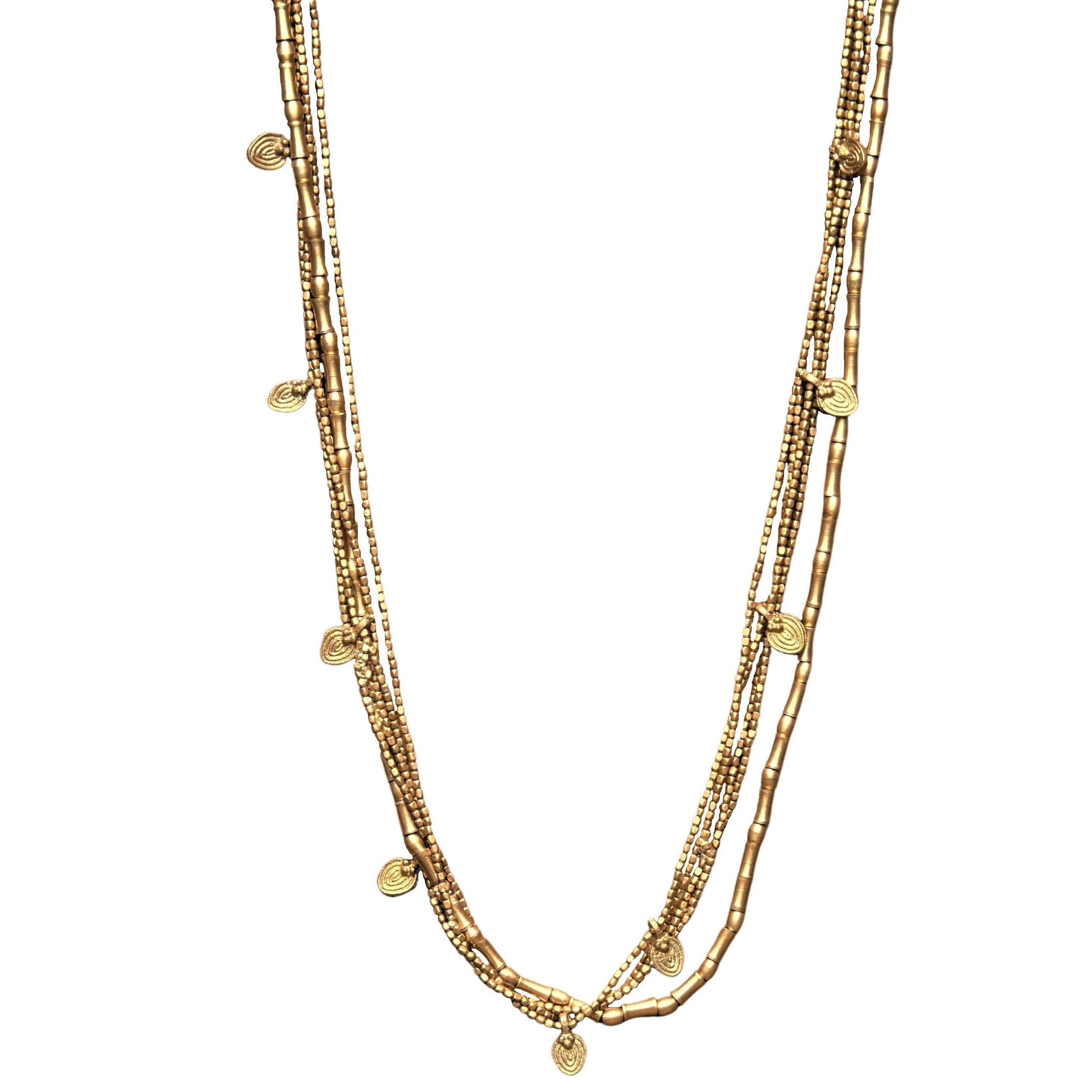 Long Multi Strand Pure Brass Tribal Beaded Necklace OMishka