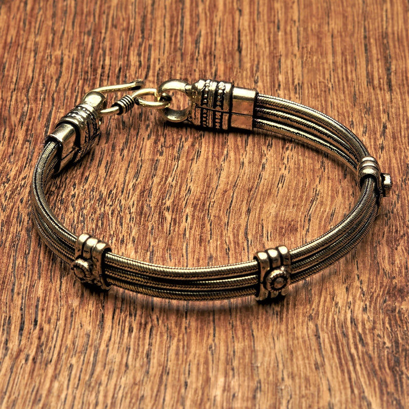 Artisan handmade pure brass, triple strand, subtle decorative link, snake chain designed by OMishka.