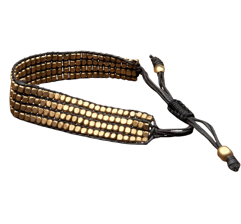 Artisan handmade pure brass, adjustable Naga Tribe woven beaded , slim bracelet designed by OMishka.