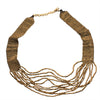 Artisan handmade tiny pure brass beaded, black woven hemp cord, Naga Tribe layered necklace designed by OMishka.