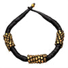 Artisan handmade chunky pure brass beaded, black woven hemp cord, choker necklace designed by OMishka.