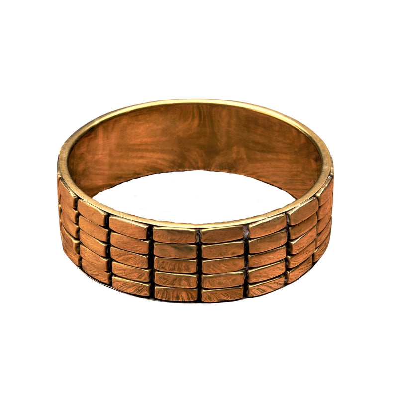 An artisan handmade, chunky square patterned pure brass bracelet designed by OMishka.