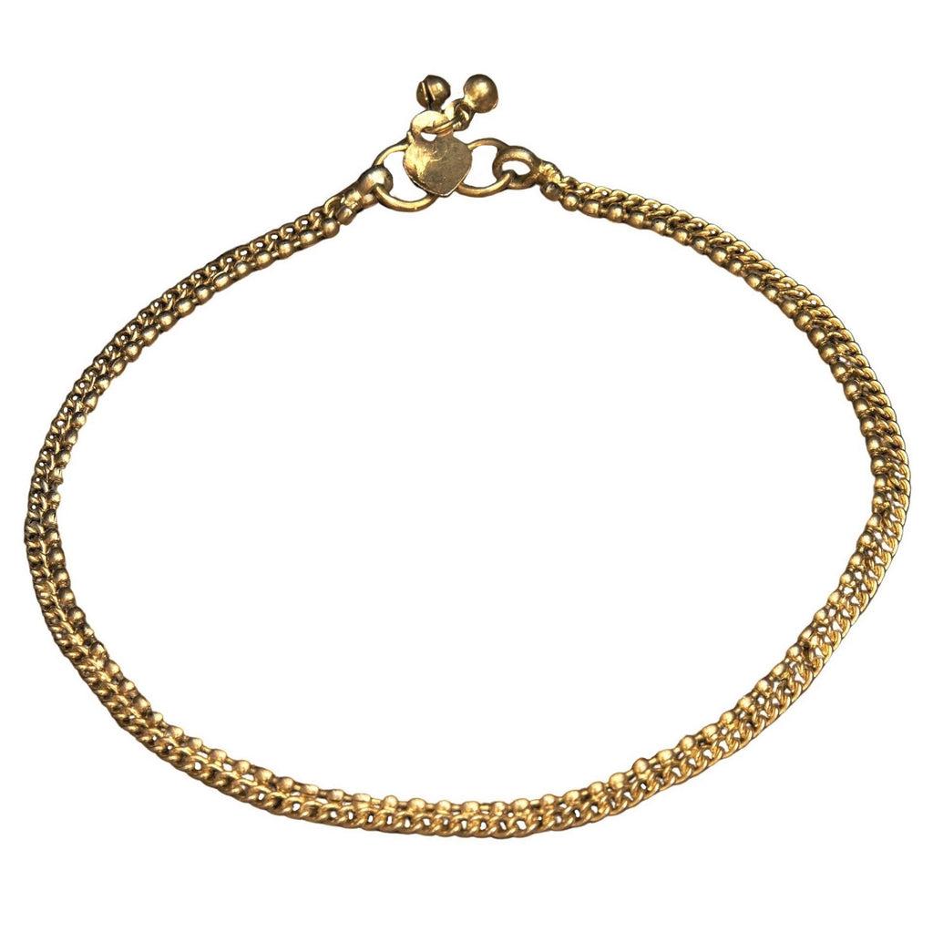 A dainty, artisan handmade, pure brass beaded ankle chain designed by OMishka.