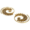 Artisan handmade pure brass, dainty, decorative, dotted spiral hoop earrings designed by OMishka.