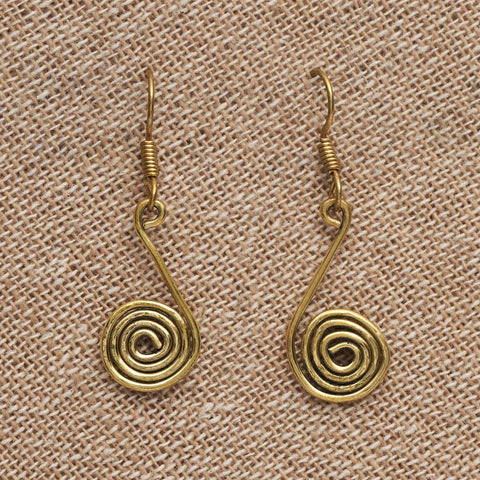 Large Pure Brass Tribal Spiral Hoop Earrings