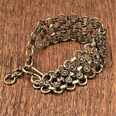 Double Strand Snake Chain Beaded Pure Brass Bracelet