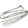 Artisan handmade silver, tiny cube beaded, double braided multi strand, tassel necklace designed by OMishka.