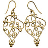Artisan handmade, large, ornate pure brass, swirl and beaded drop earrings designed by OMishka.