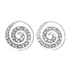 Artisan handmade solid silver, ornate tribal inspired, large, spiral hoop earrings designed by OMishka.