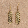 Artisan handmade pure brass, long flower of life drop hook earrings designed by OMishka.
