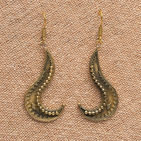 Dotted Pure Brass Crescent Moon Drop Earrings