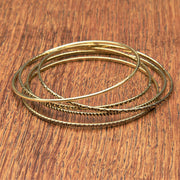 Patterned Pure Brass Bangle Bracelet Set