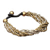 Artisan handmade two tone silver and golden brass, tiny cube beaded multi strand bracelet designed by OMishka.