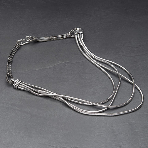 Silver Triple Snake Chain Collar Necklace