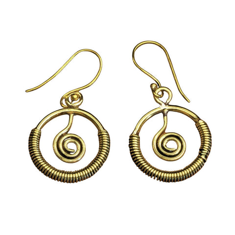 Double Rope Spiral Pure Brass Drop Earrings