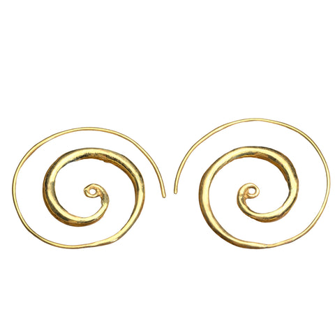 Pure Brass Ivy Vine Spiral Hoop Earrings