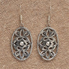 Floral Rhombus Silver Dangle Earrings