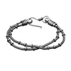Artisan handmade silver toned brass, double strand, subtle beaded snake chain bracelet designed by OMishka.