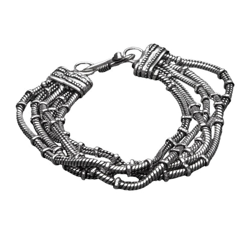 Silver Oval Beaded Multi Strand Bracelet