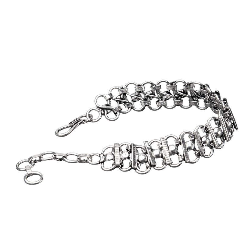 Artisan handmade silver toned brass, decorative beaded infinity link chainmail bracelet designed by OMishka.