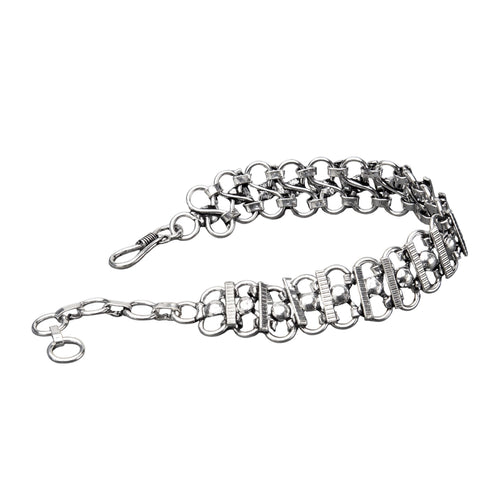 Triple Strand Snake Chain Beaded Silver Bracelet