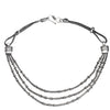 Artisan handmade silver toned white metal, three row, subtle beaded, adjustable snake chain necklace designed by OMishka.