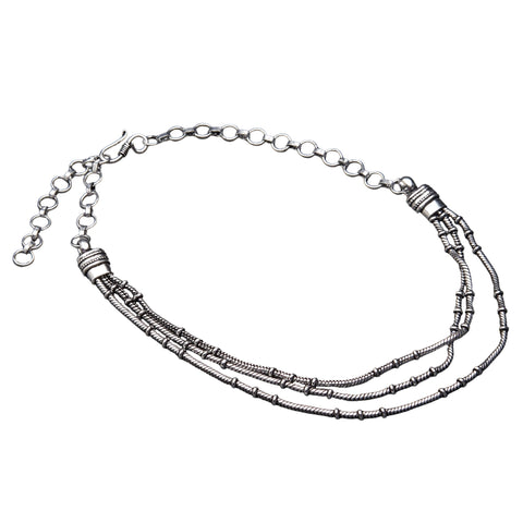 Beaded Snake Chain Silver Charm Necklace