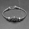 Artisan handmade silver toned brass, decorative circle beaded, snake chain bracelet designed by OMishka.