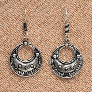 Artisan handmade, solid silver beaded crescent moon, hook drop earrings designed by OMishka.