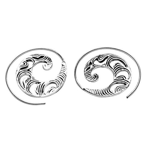 Silver Ivy Vine Spiral Hoop Earrings