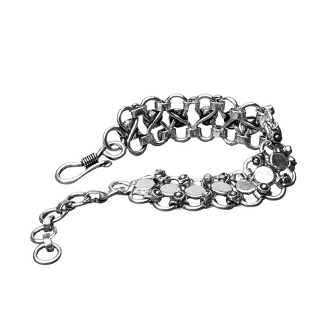 Silver Concave Beaded Multi Strand Bracelet