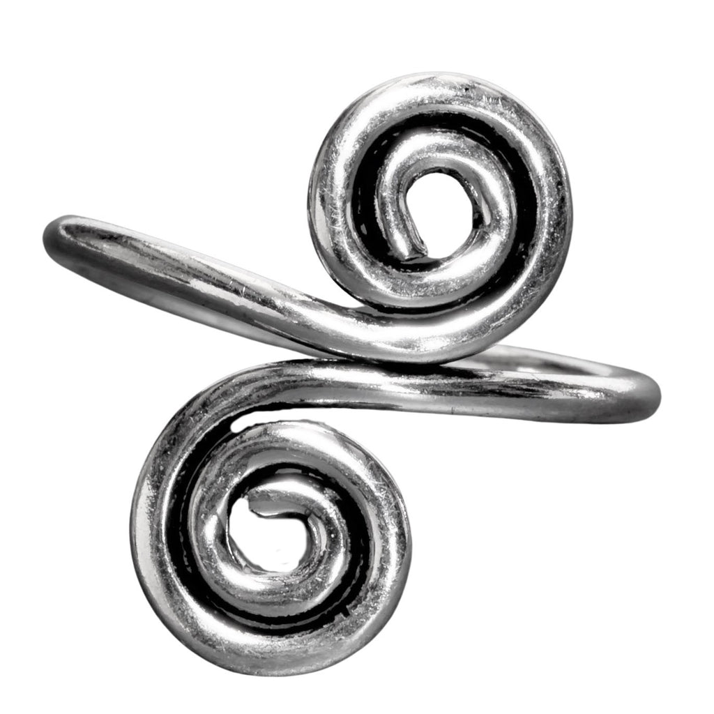 An artisan handmade, solid silver, double spiral wrap ring designed by OMishka.