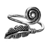 An artisan handmade, solid silver, dainty feather spiral wrap ring designed by OMishka.