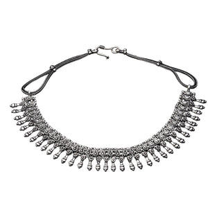 Artisan handmade, silver toned white metal, Indian patterned, collar necklace designed by OMishka.