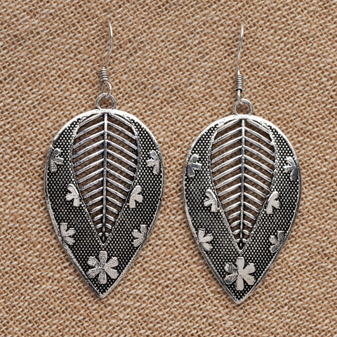 Silver Feathered Wing Half Hoop Earrings