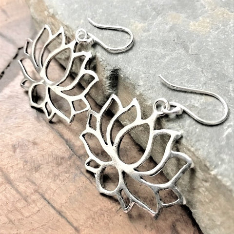 Handmade 925 Sterling Silver Lotus Flower Ear Climber / Cuff Earrings - Fine Details