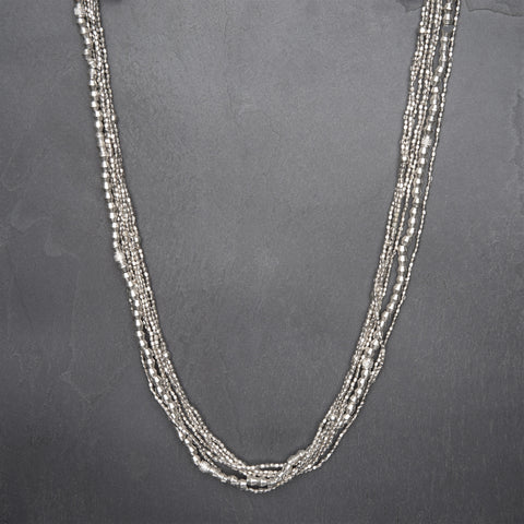 Diamond Shaped Silver Beaded Necklace