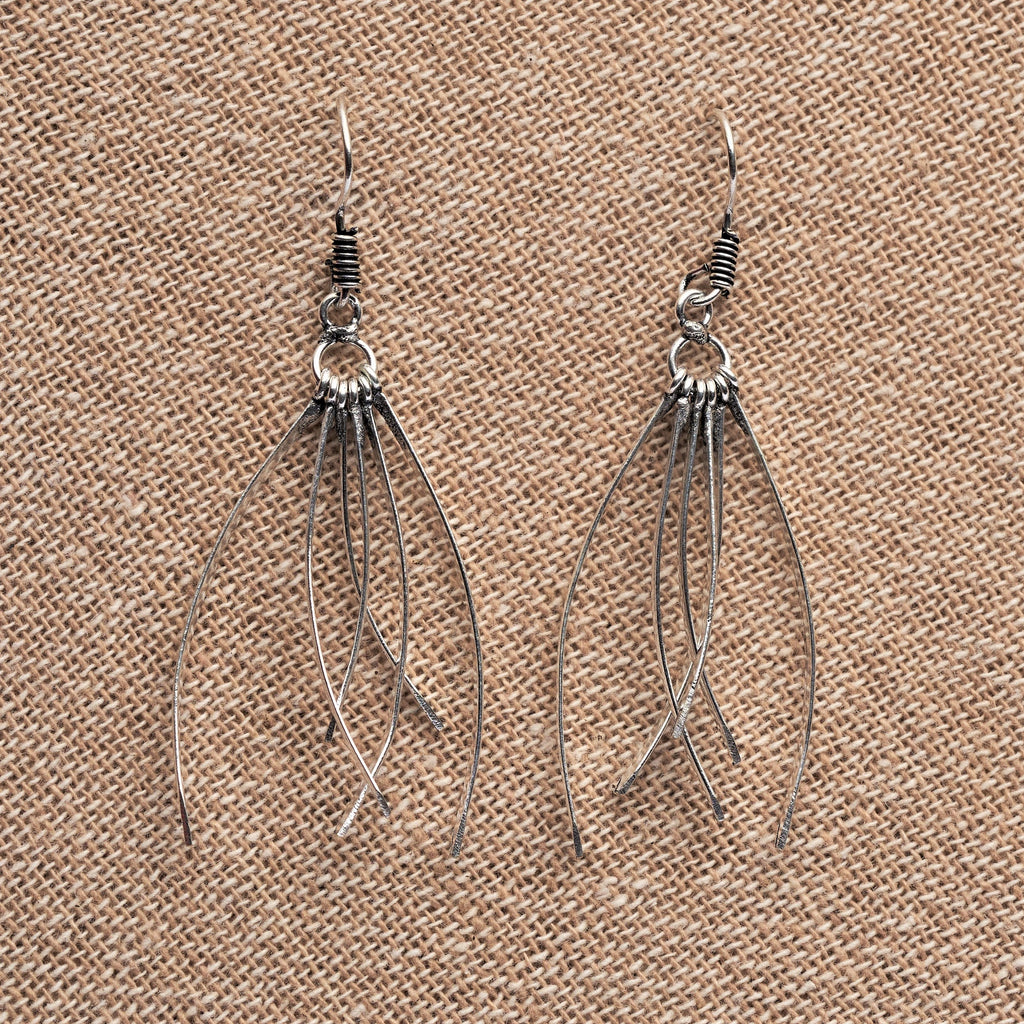 Artisan handmade solid silver, multi strand dangle earrings designed by OMishka.